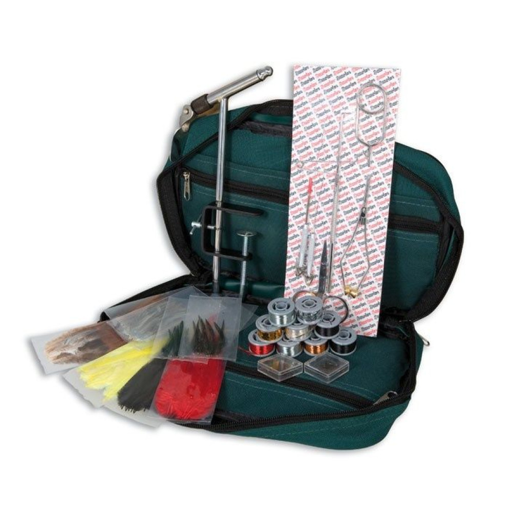 Набір Lineaeffe для в'язання мушок Fly Tying Kit in Case (станок, ножиці, пінцет, нитки, пір'я) в сумці