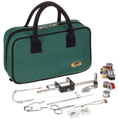 Набор Lineaeffe для вязания мушек Fly Tying Kit in Case (станок, ножницы, пинцет, нитки, перья) в сумке