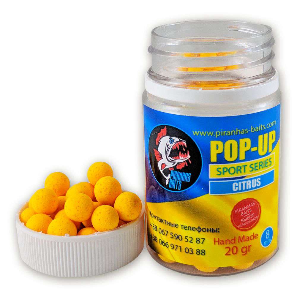 Бойлы Piranhas Baits Pop-up sport series 8mm Citrus (20g)