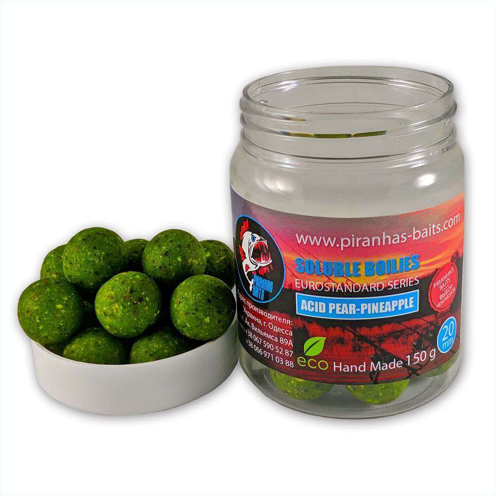 Пылящие насадочные бойлы Piranhas Baits Soluble Boilies Euro Series Acid Pear-Pineapple 20mm 150g