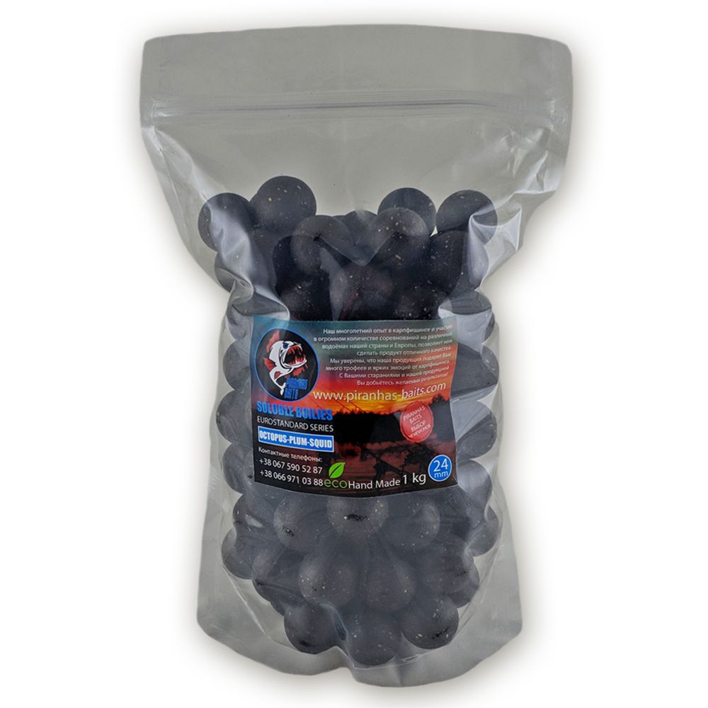 Пылящие бойлы Soluble Boilies Euro Series Octopus-Plum-Squid 24mm 100g