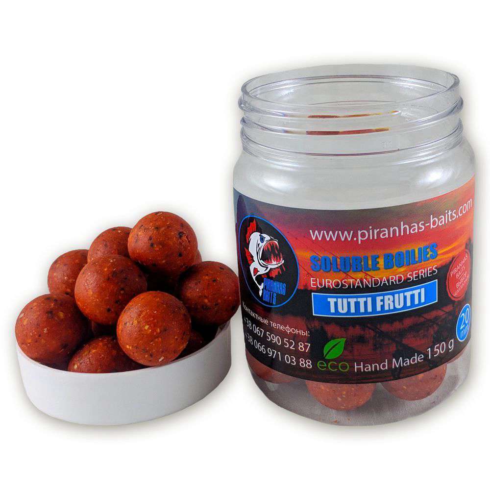 Пылящие насадочные бойлы Piranhas Baits Soluble Boilies Euro Series Tutti Frutti 20mm 150g