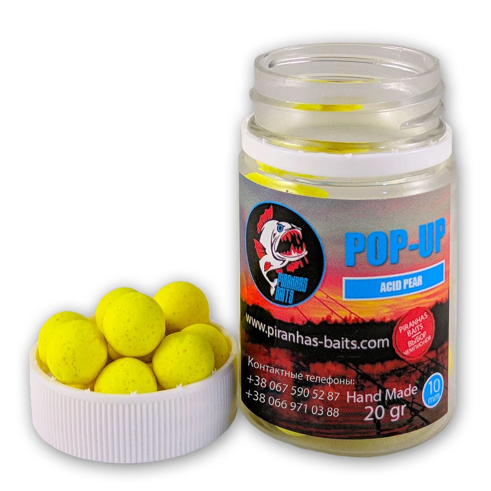 Бойлы Piranhas Baits Pop-up Eurostandard Series 10мм Acid Pear (20г)