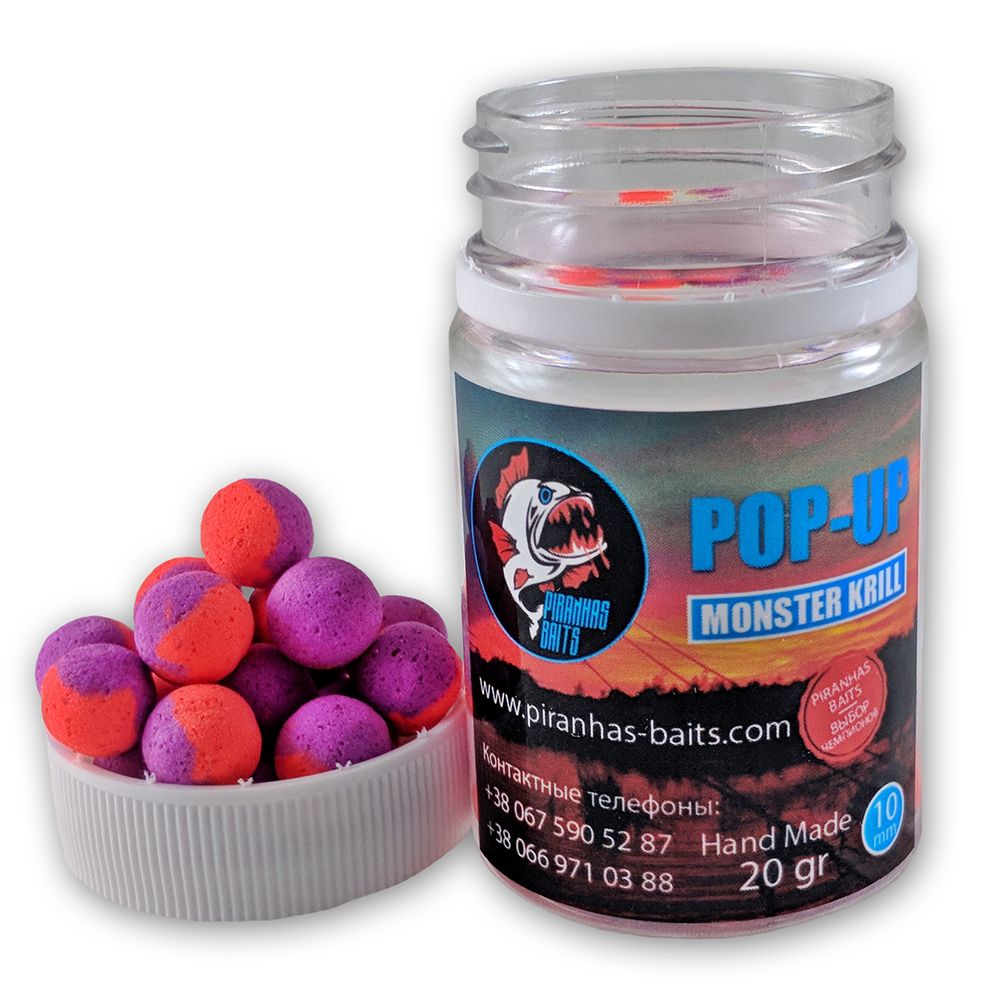 Бойлы Piranhas Baits Pop-up Eurostandard Series 10мм Monster Krill (20г)