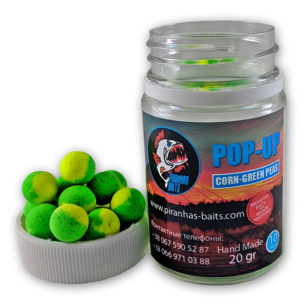 Бойлы Piranhas Baits Pop-up Eurostandard Series 10мм Corn-Green Peas (20г)
