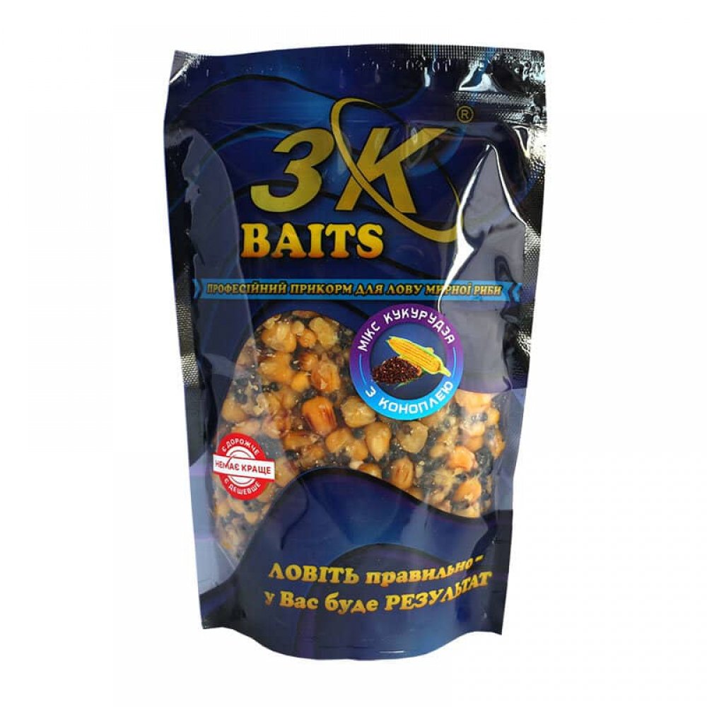 Зерновий мікс 3K Baits Кукурудза з коноплею, 400г