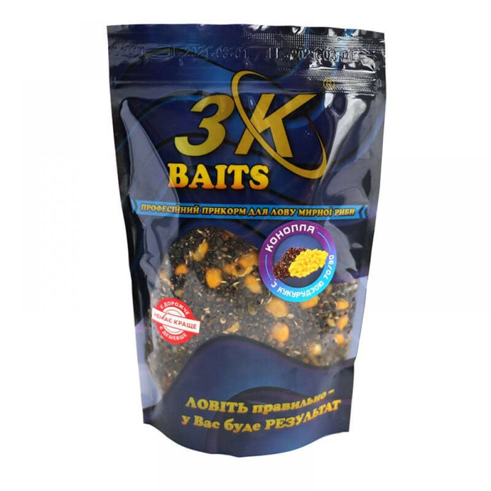 Зерновой микс 3K Baits Конопля с кукурузой (70/30), 400г