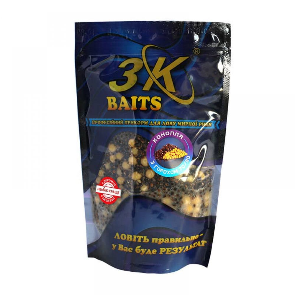 Зерновой микс 3K Baits Конопля с горохом (70/30), 400г