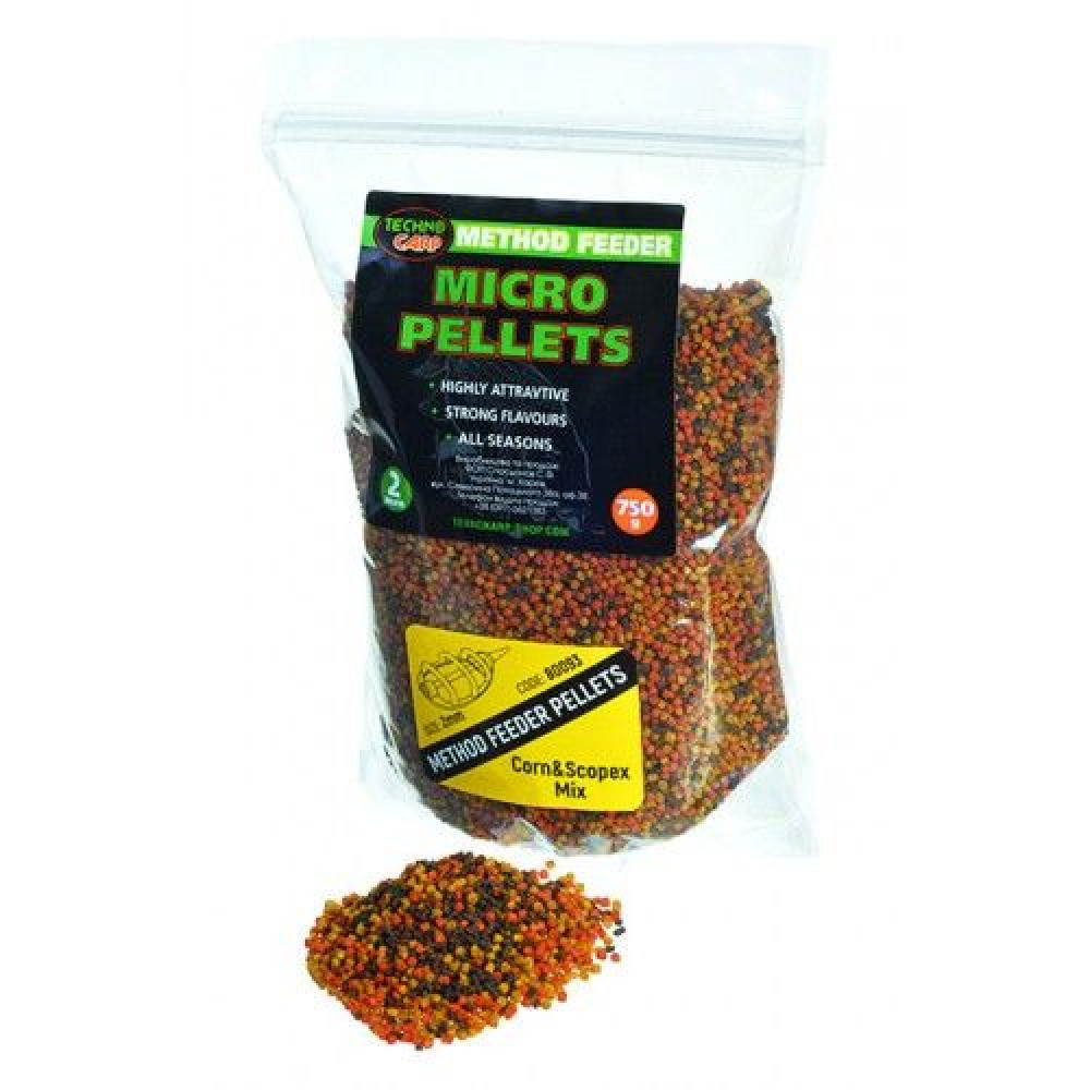 Пеллетс TechnoCarp Method feeder micro pellet Corn & Scopex MIX 2mm 750g
