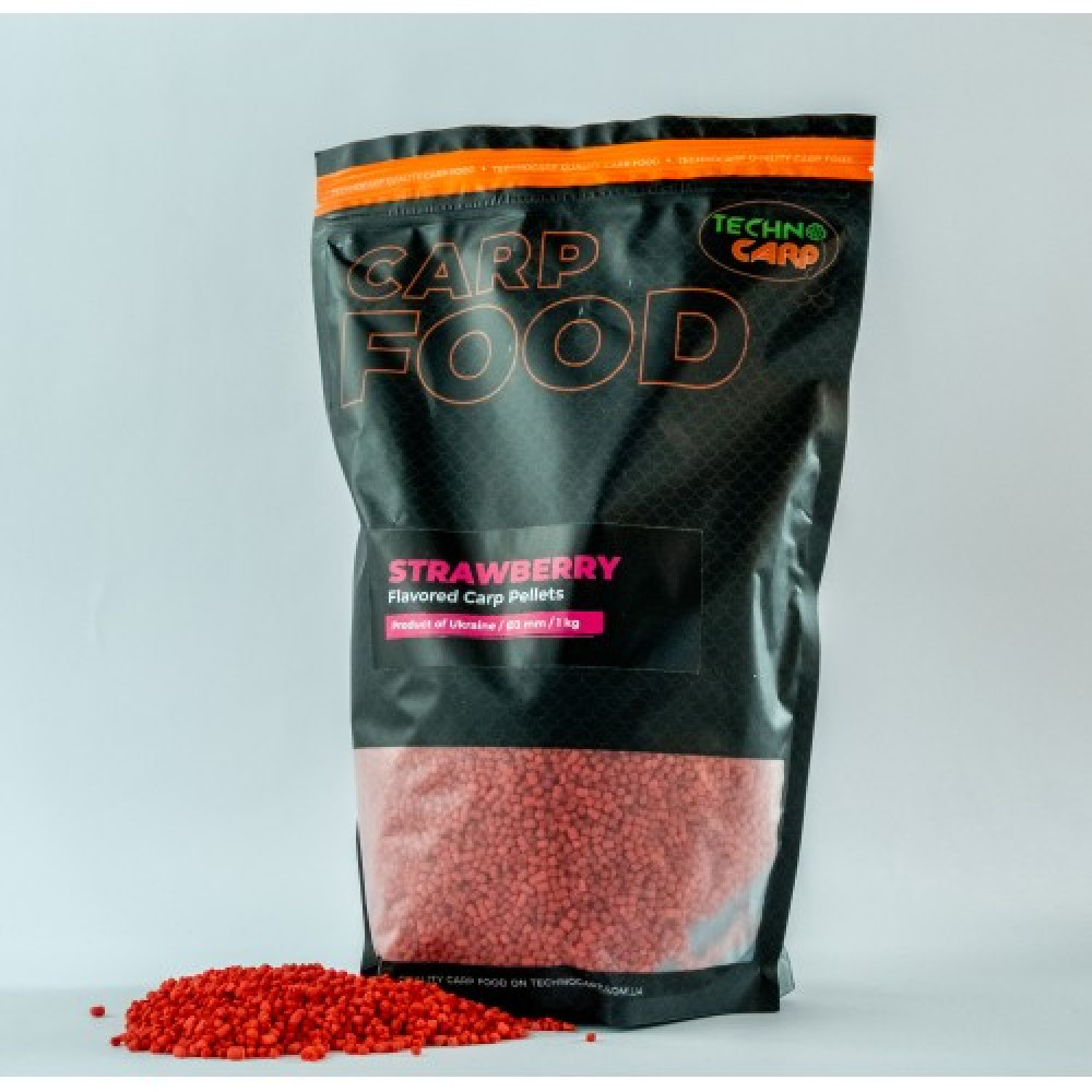 Пеллетс TechnoCarp Flavored carp pellets Strawberry 3мм 1кг