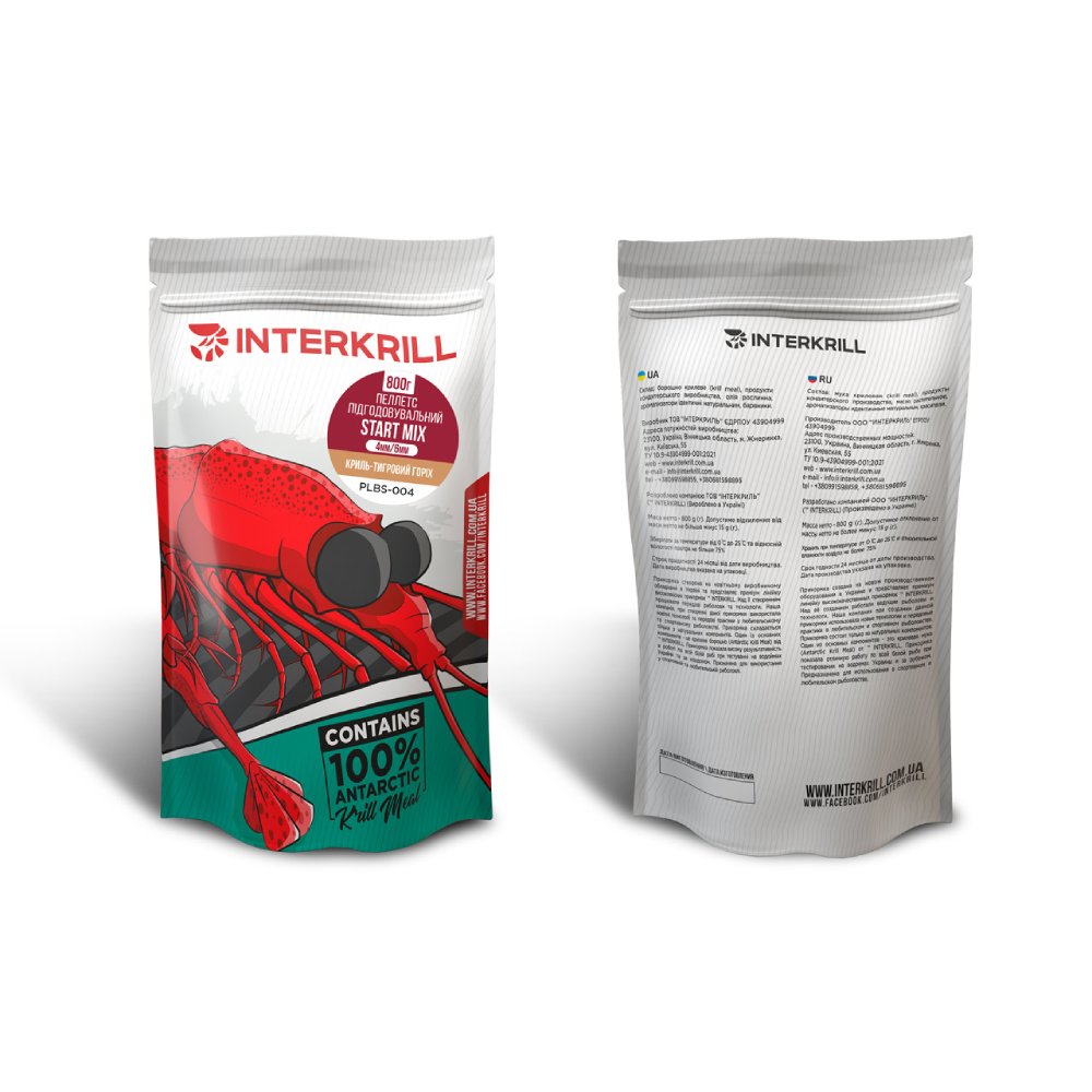 Пеллетс INTERKRILL Start Mix (4мм/6мм) Криль-Тигровый Орех 800г