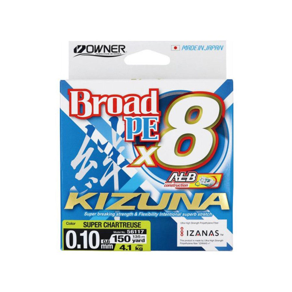 Шнур Owner Kizuna Broad PE×8 135м 0.10мм 4.1кг (Chartreuse)