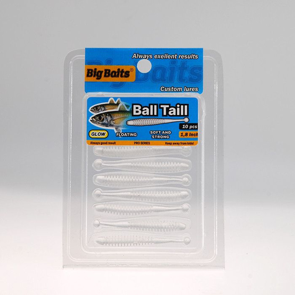 Силикон Big Baits Ball Tail Aji 2.4" #010 clear/glow (10шт.)