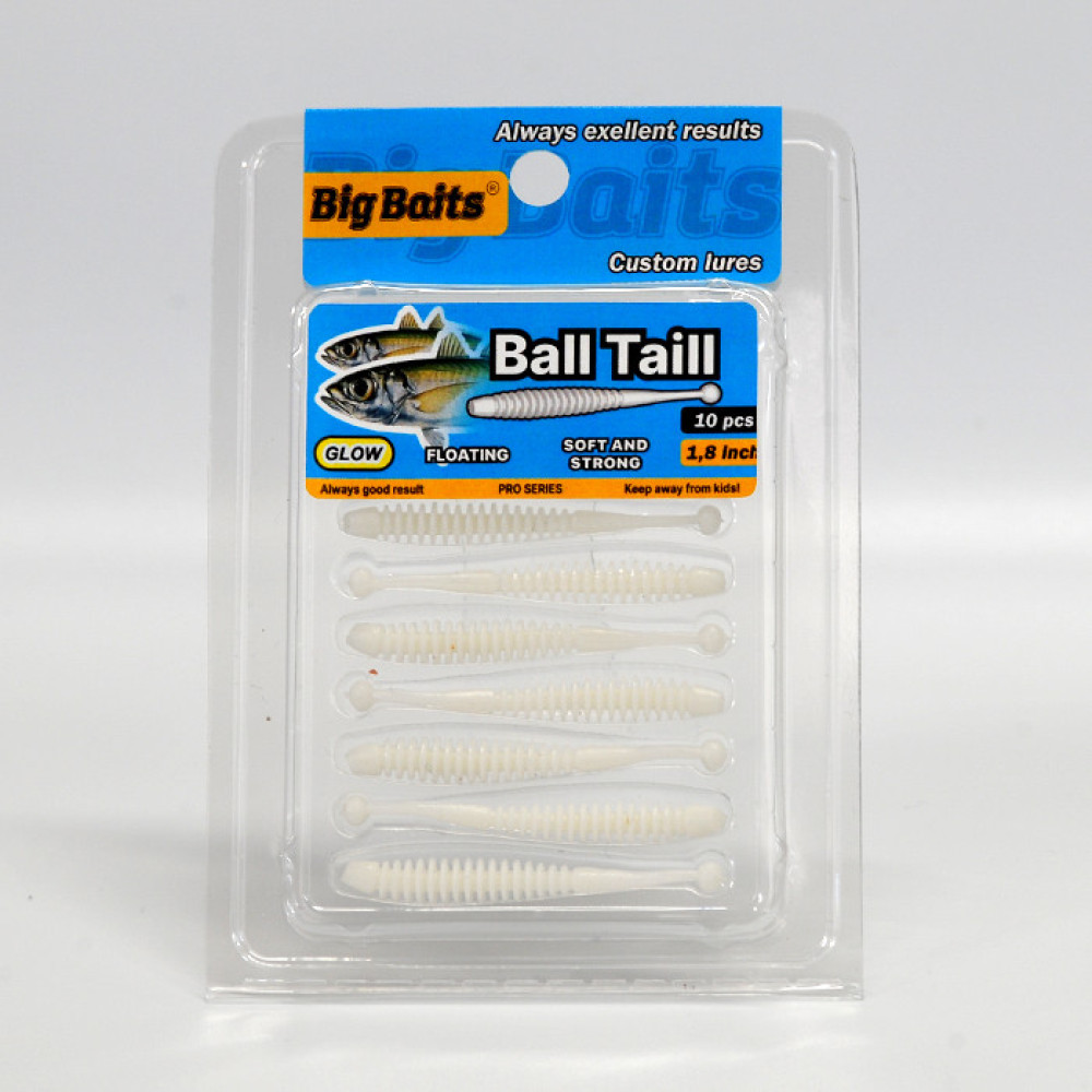Силикон Big Baits Ball Tail Aji 2.4" #011 white/glow (10шт.)