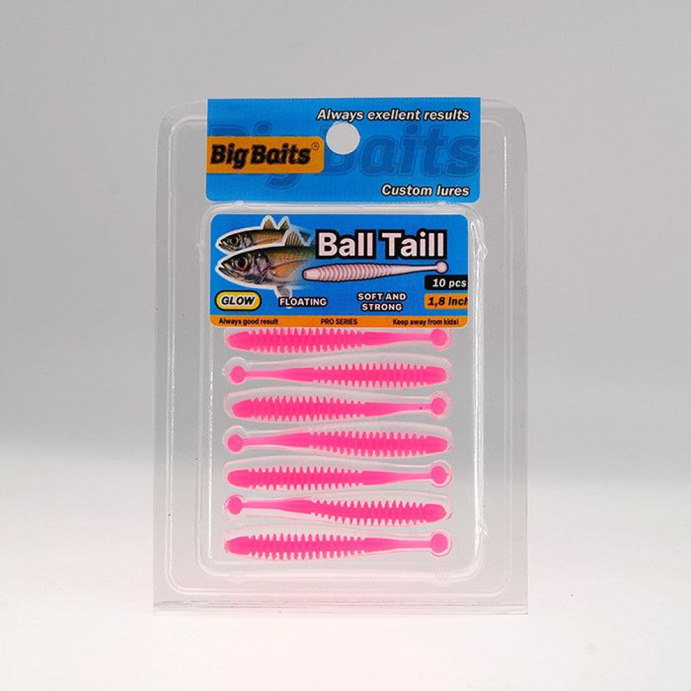 Силикон Big Baits Ball Tail Aji 2.4" #013 pink/glow (10шт.)