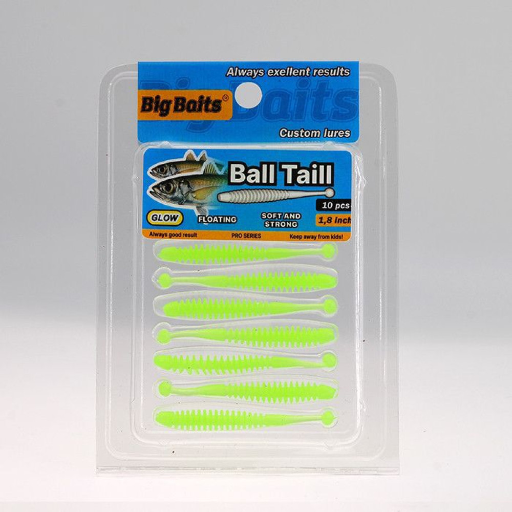 Силикон Big Baits Ball Tail Aji 2.4" #014 lime/glow (10шт.)