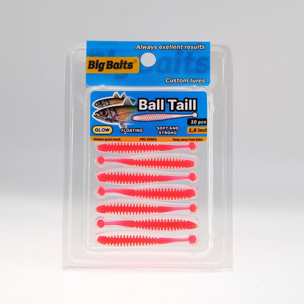Силикон Big Baits Ball Tail Aji 2.4" #015 red/glow (10шт.)