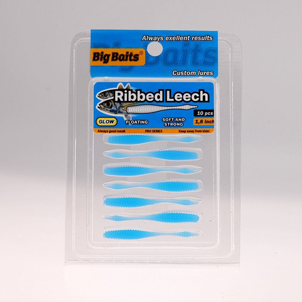 Силикон Big Baits Ribbed Leech 1.8" #012 blue/glow (10шт.)