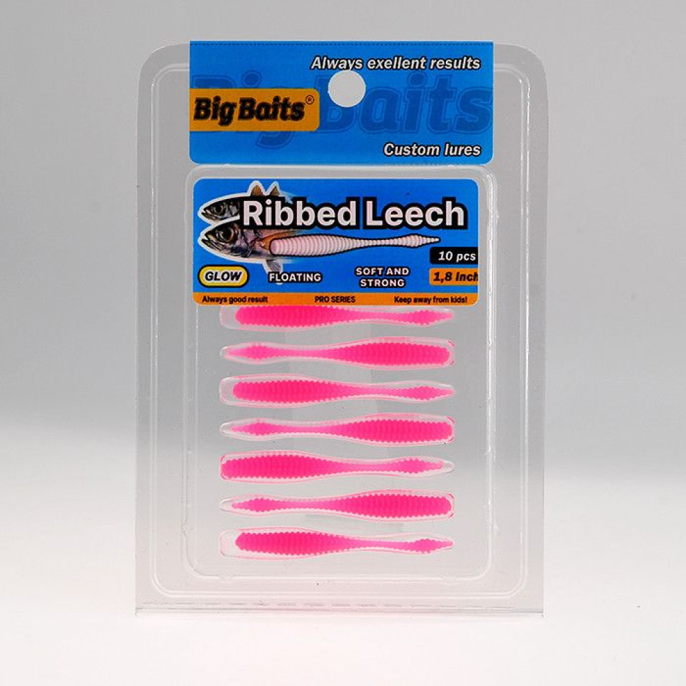 Силикон Big Baits Ribbed Leech 1.8" #013 pink/glow (10шт.)