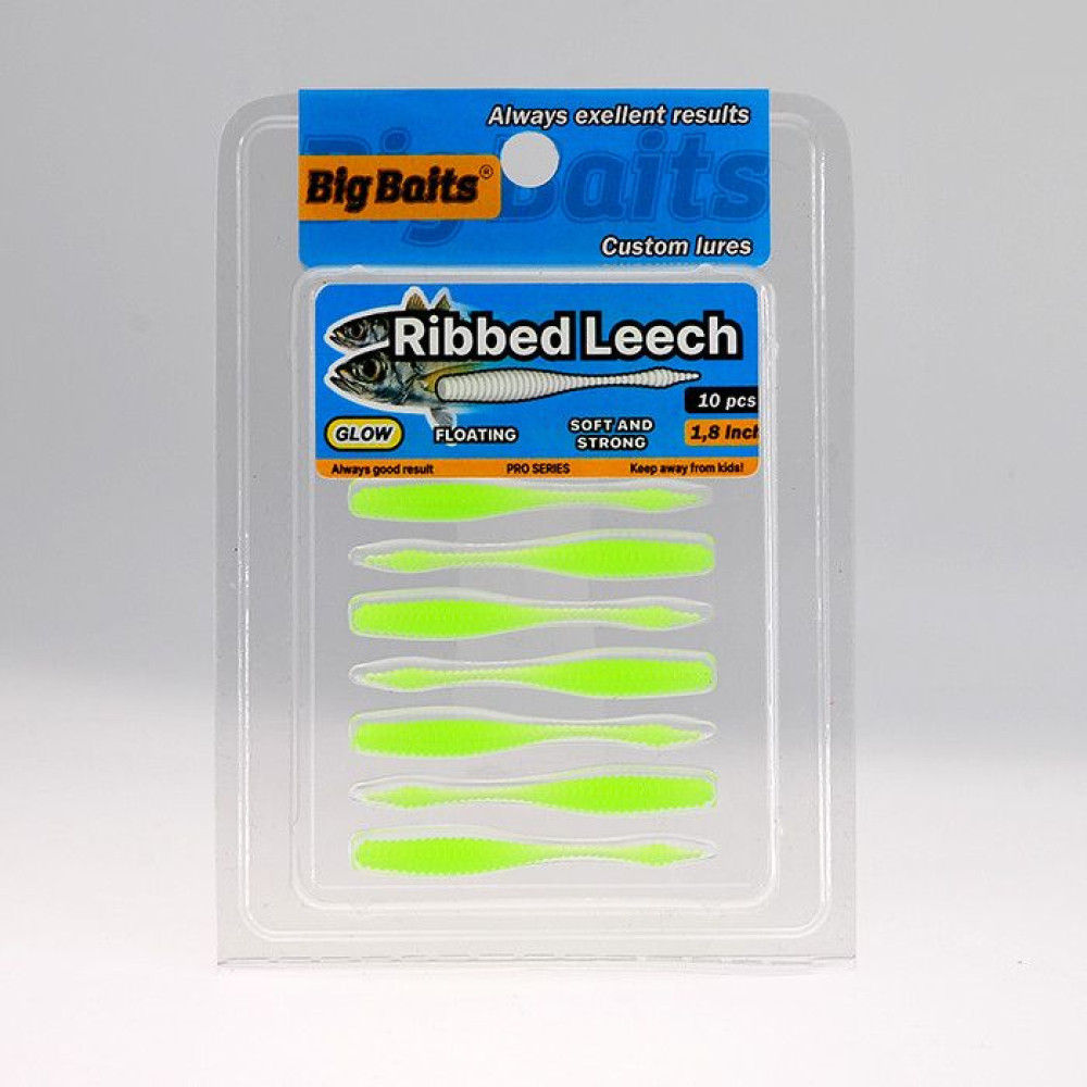 Силикон Big Baits Ribbed Leech 1.8" #014 lime/glow (10шт.)