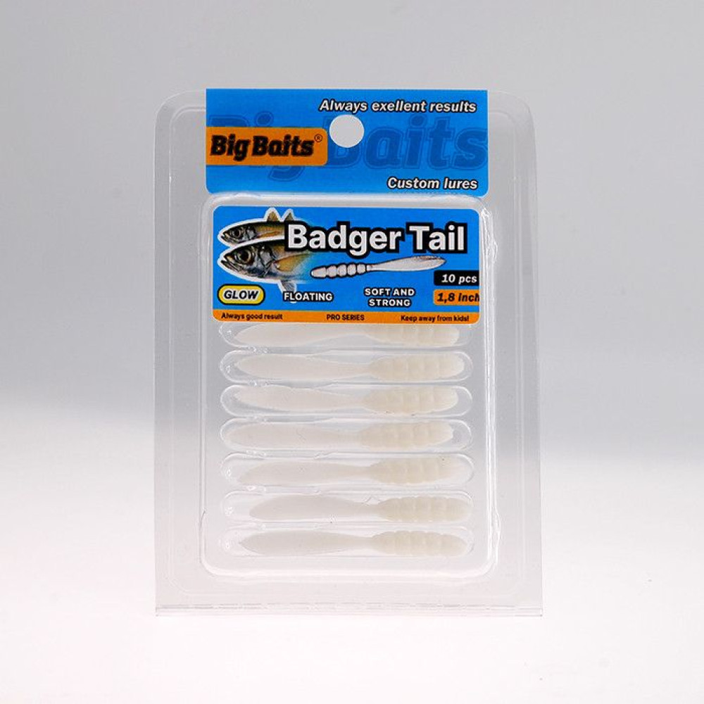 Силикон Big Baits Badger Tail 1.8" #011 white/glow (10шт.)