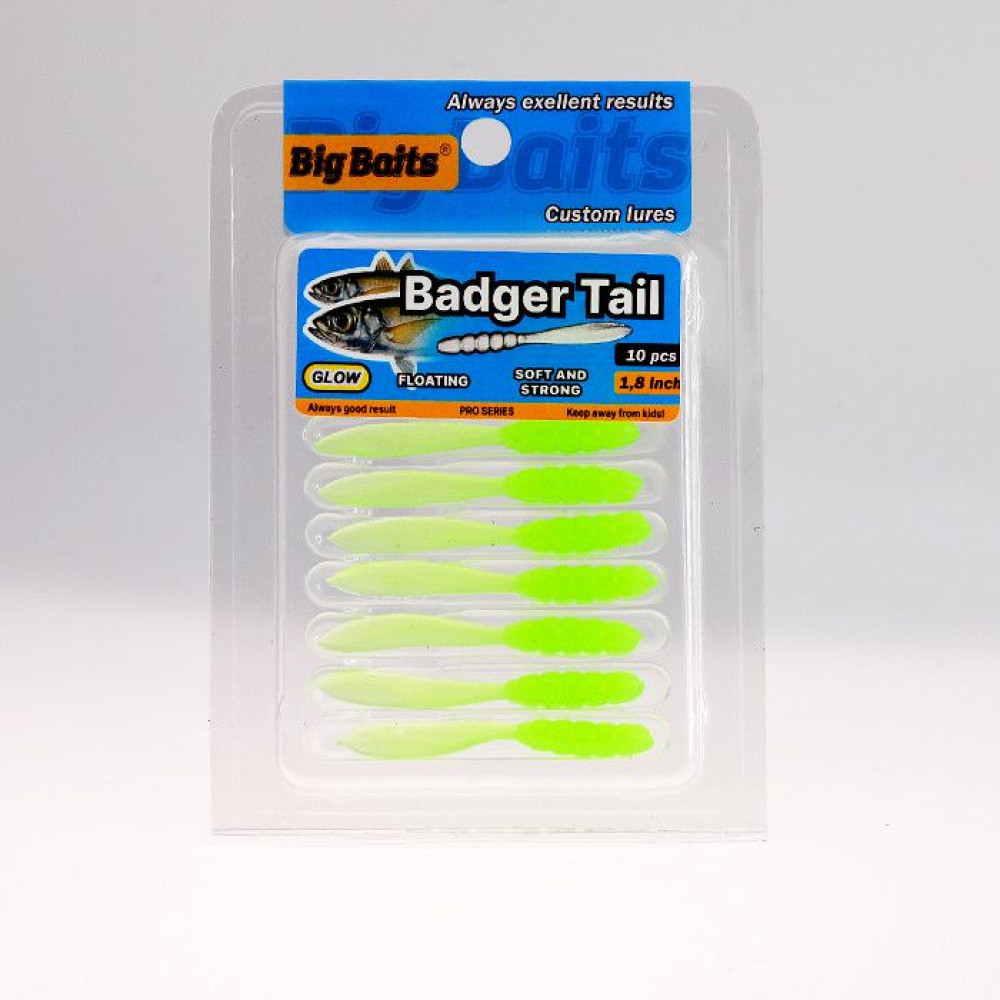 Силикон Big Baits Badger Tail 1.8" #014 lime/glow (10шт.)