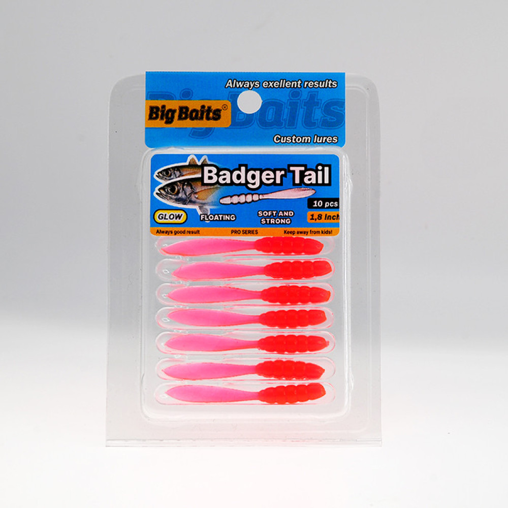 Силикон Big Baits Badger Tail 1.8" #015 red/glow (10шт.)