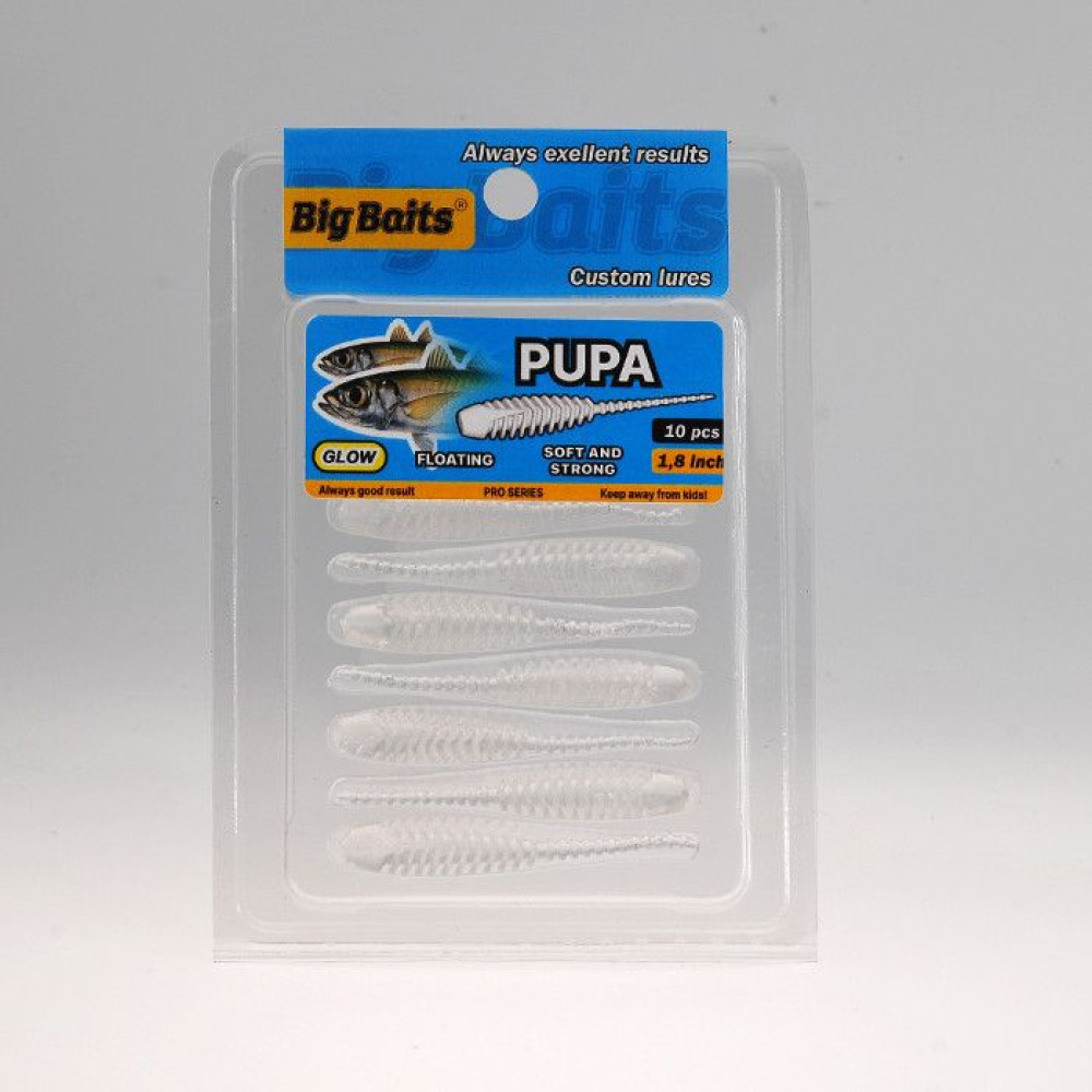 Силикон Big Baits PUPA 1.8" #010 clear/glow (10шт.)