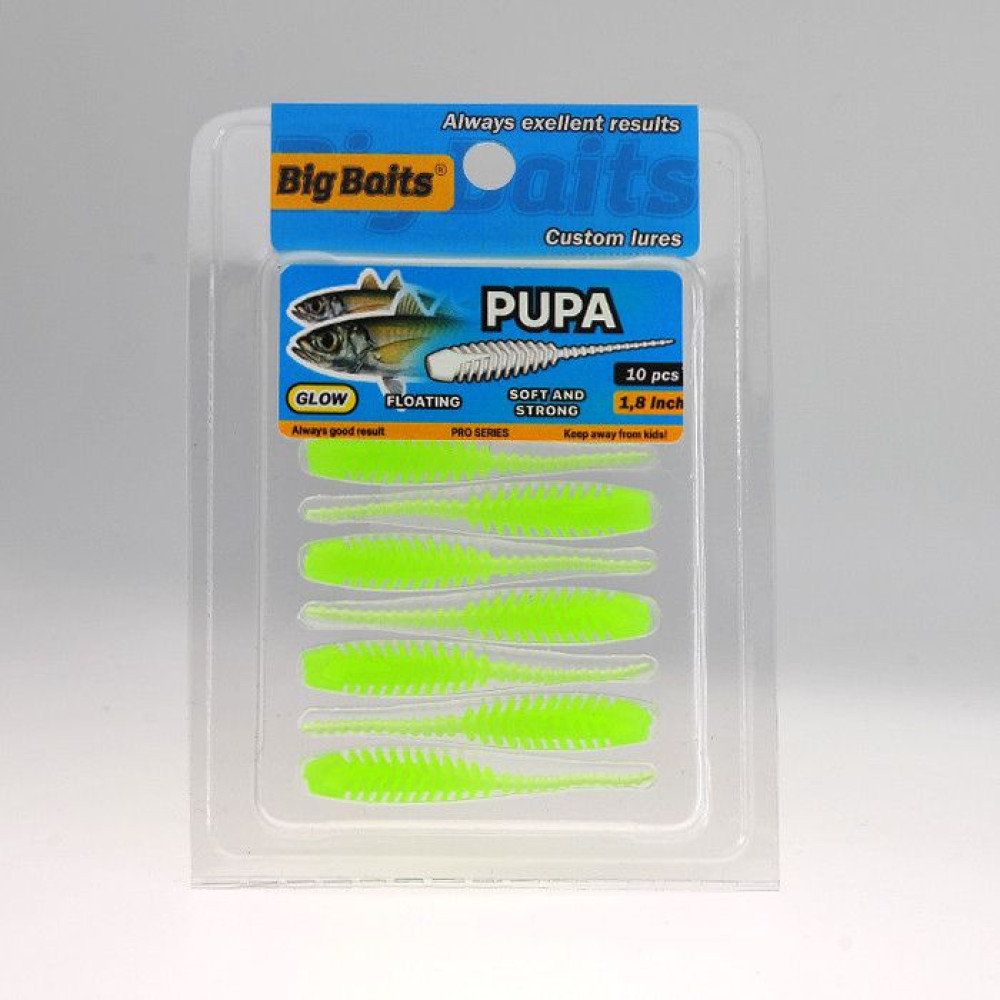 Силикон Big Baits PUPA 1.8" #014 lime/glow (10шт.)