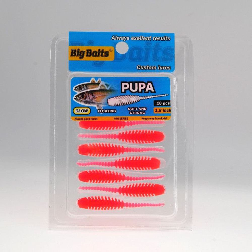Силикон Big Baits PUPA 1.8" #015 red/glow (10шт.)