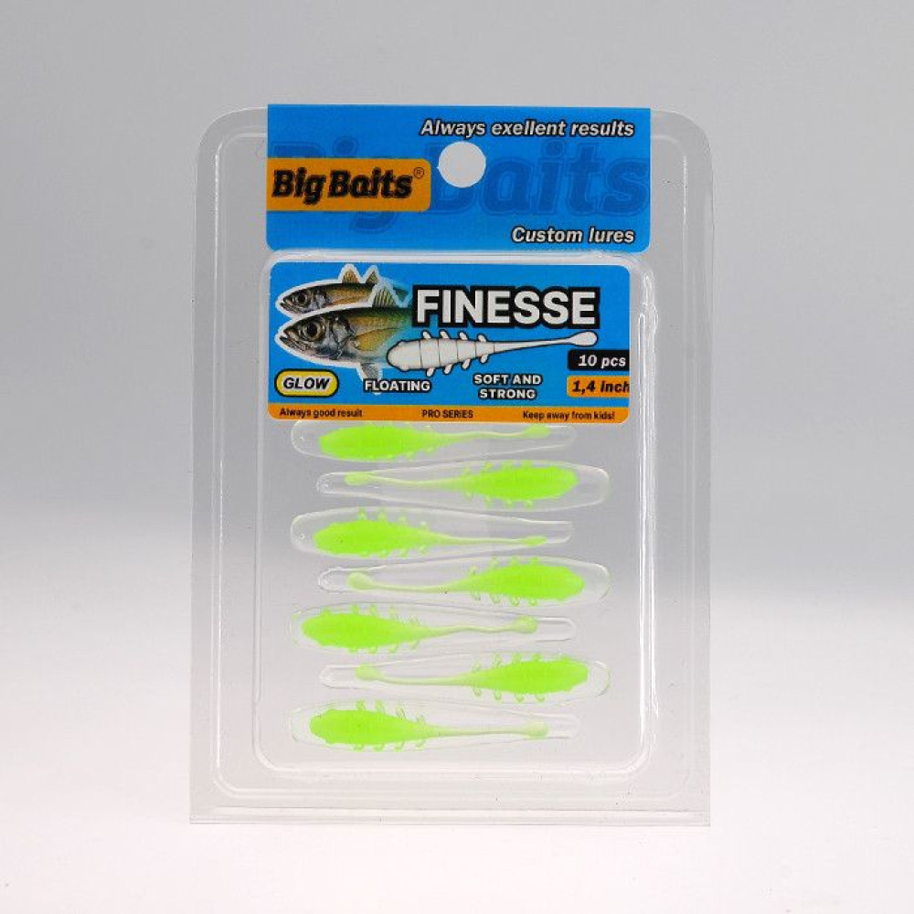 Силикон Big Baits Finesse 1.4" #014 lime/glow (10шт.)