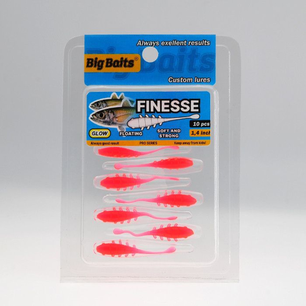 Силикон Big Baits Finesse 1.4" #015 red/glow (10шт.)