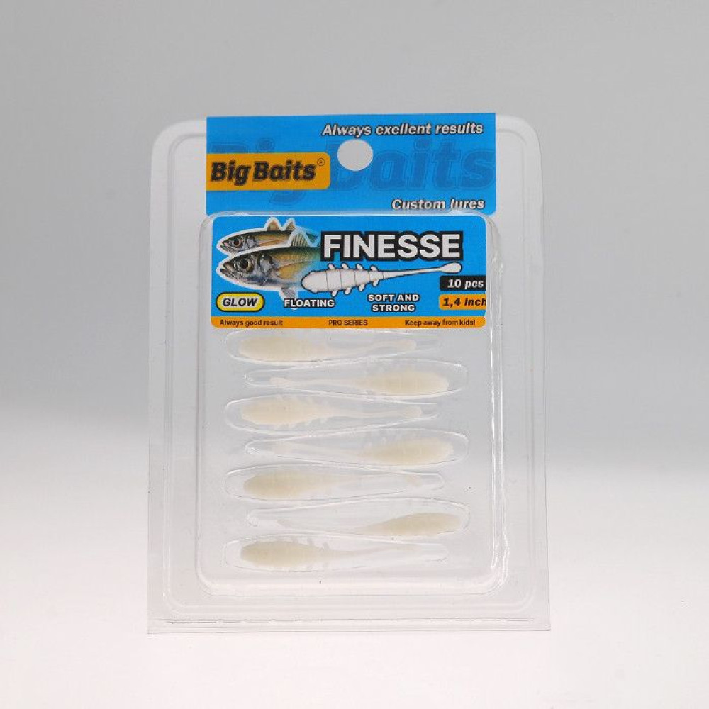 Силикон Big Baits Finesse EVO 1.2" #011 white/glow (10шт.)