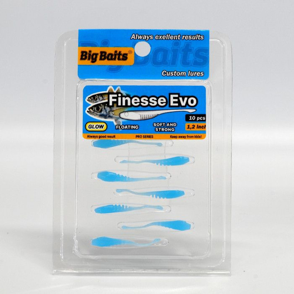 Силикон Big Baits Finesse EVO 1.2" #012 blue/glow (10шт.)