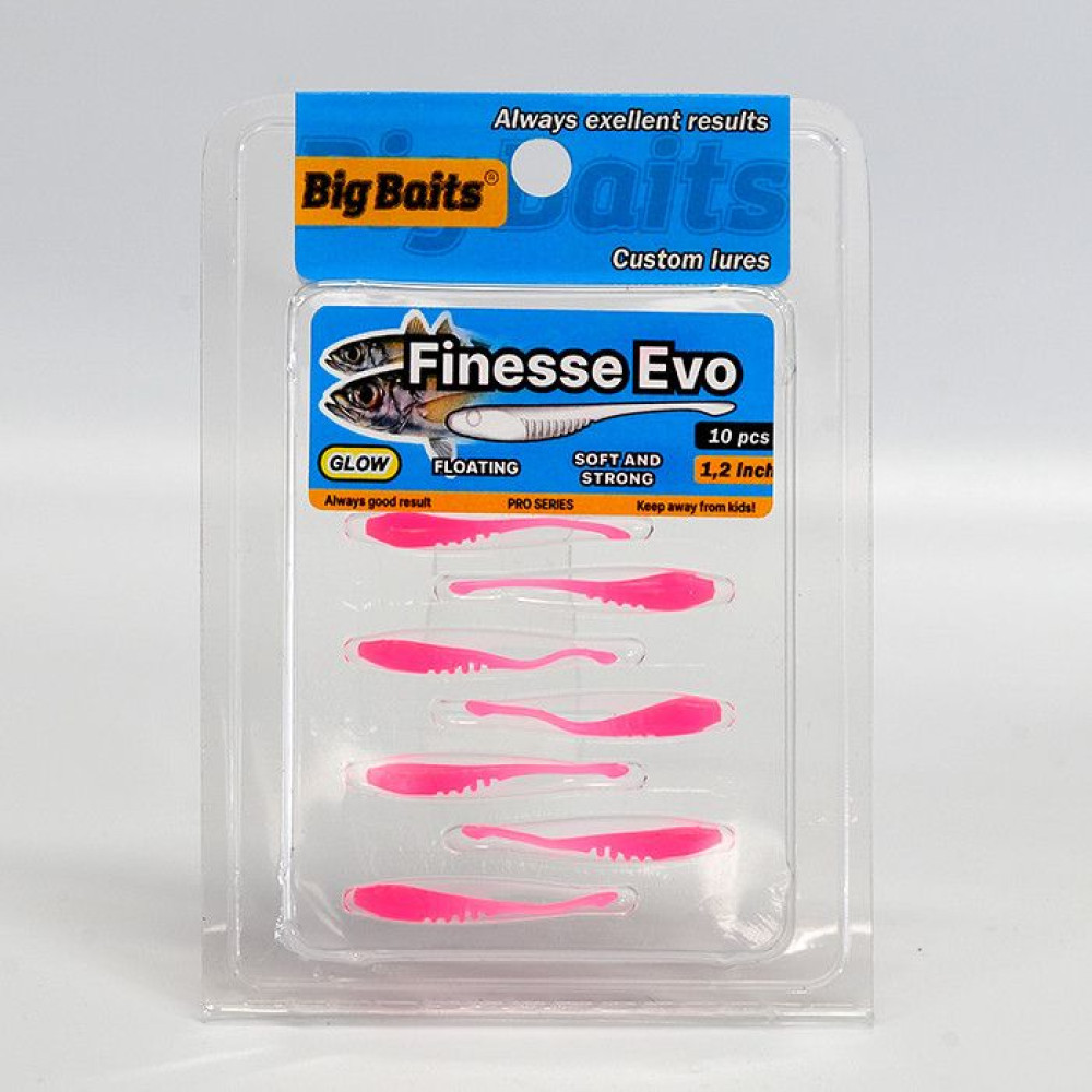 Силикон Big Baits Finesse EVO 1.2" #013 pink/glow (10шт.)