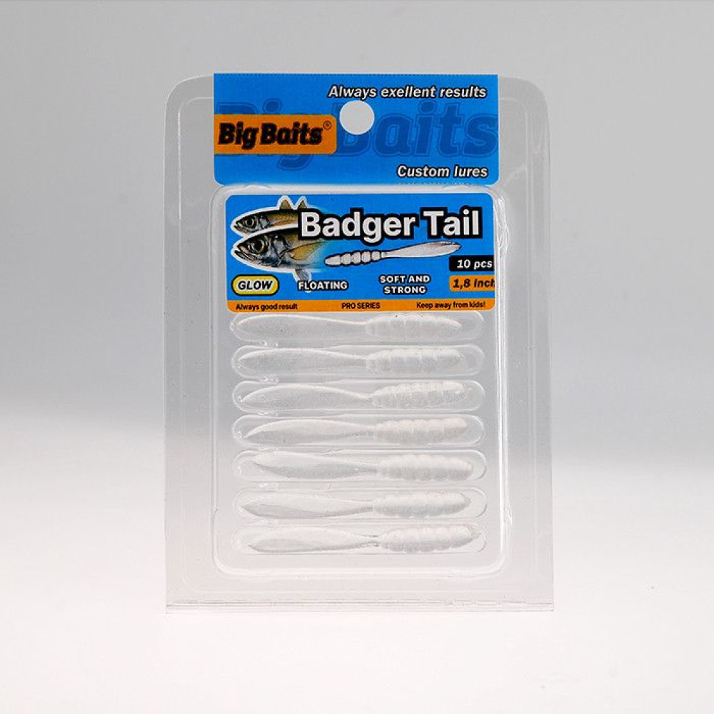 Силикон Big Baits Badger Tail 1.8" #010 clear/glow (10шт.)