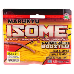 Силиконовый червь Marukyu Isome L Glow Lemon IS-07 11см (15 шт.)
