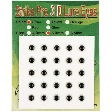 Глаза Strike Pro 3D для воблера 5мм серебристые