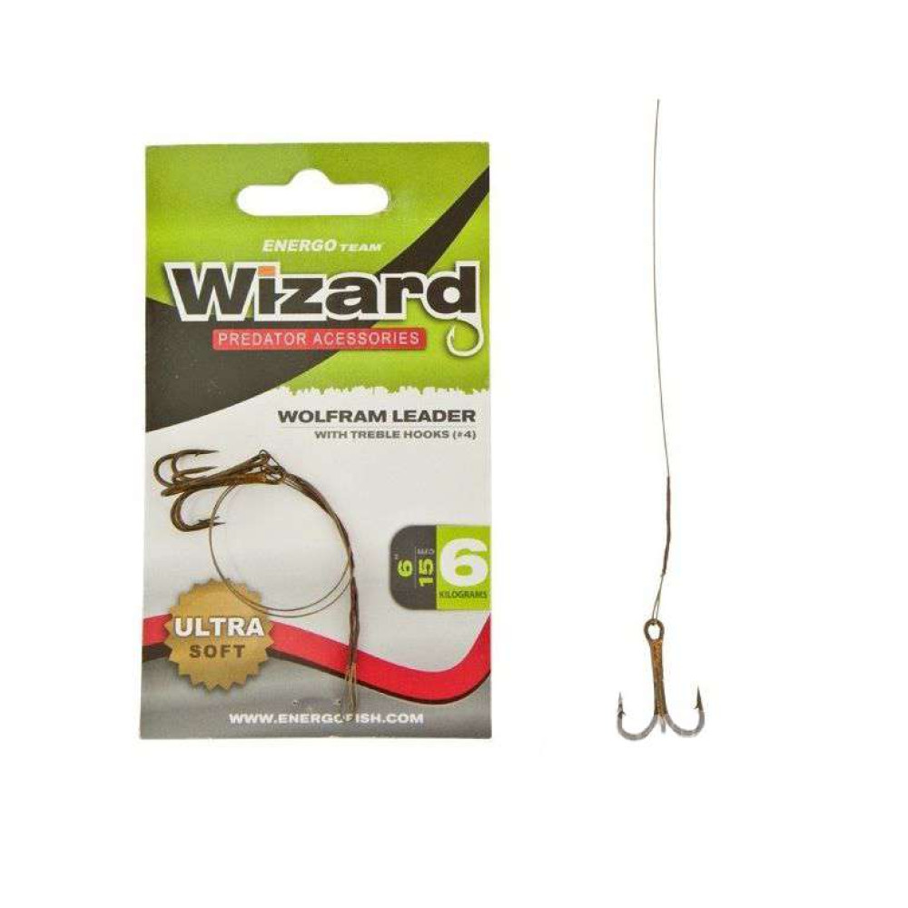Поводок вольфрамовый с тройником  Wizard Wolfram Leader 15cm 6kg (2шт.)