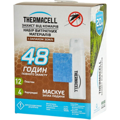 Набор запасной Thermacell E-4 Repellent Refills – Earth Scent на 48 часов (4 газовых картриджа + 12 пластин)