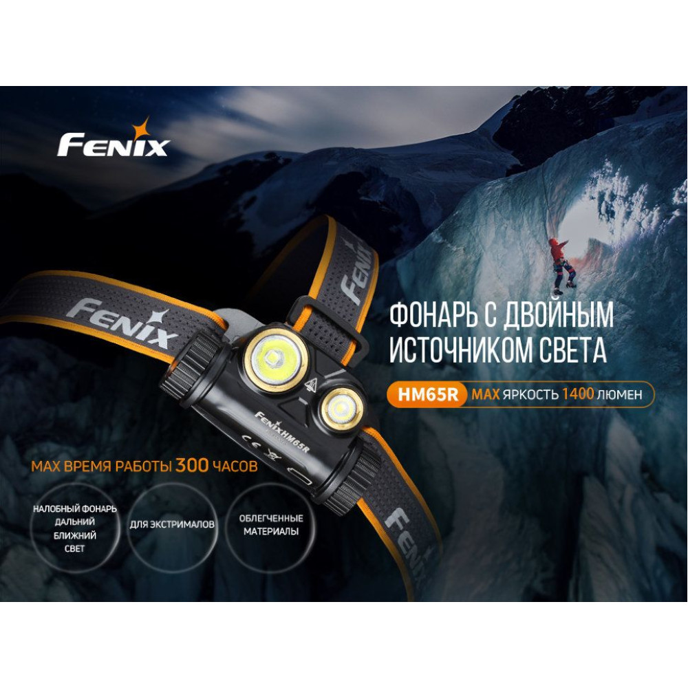 Фонарь налобный Fenix HM65R + фонарь ручной Fenix E01 V2.0 в подарок