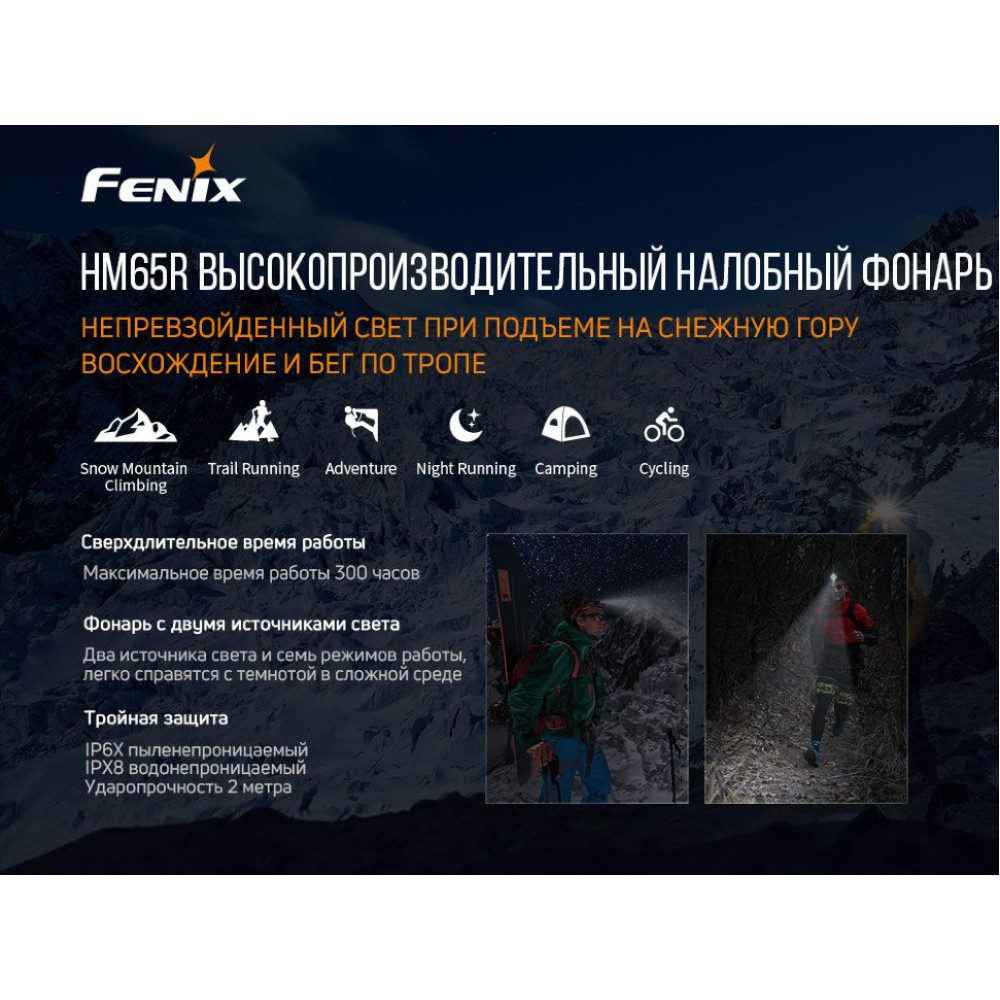 Фонарь налобный Fenix HM65R + фонарь ручной Fenix E01 V2.0 в подарок